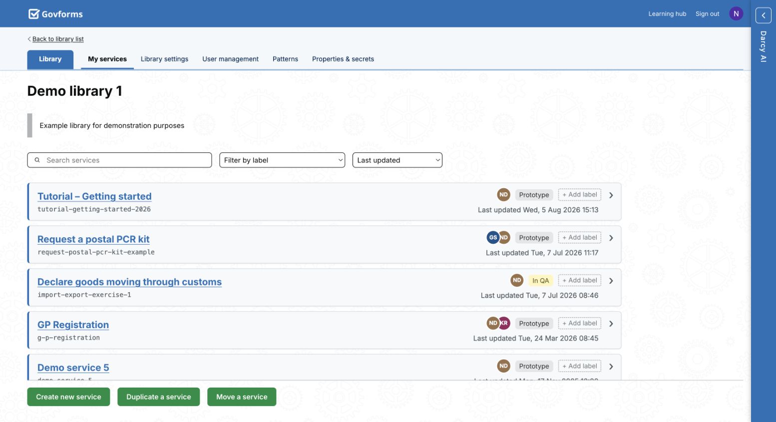 New tutorial service shown at the top of Demo library 1.