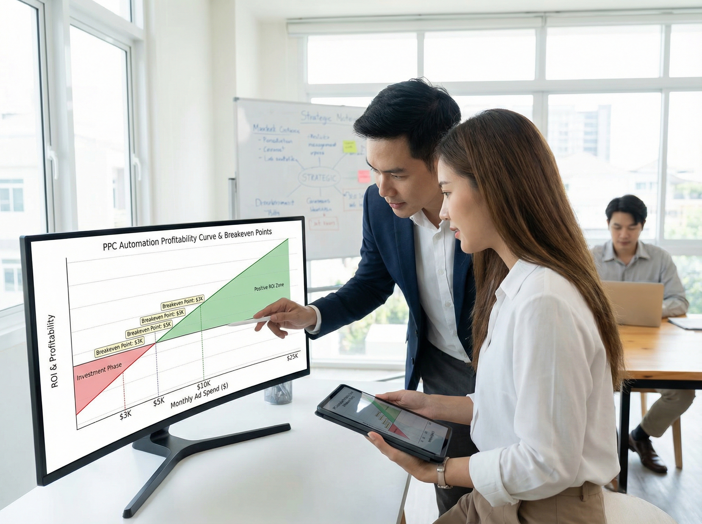 PPC automation profitability curve showing breakeven points at different ad spend levels