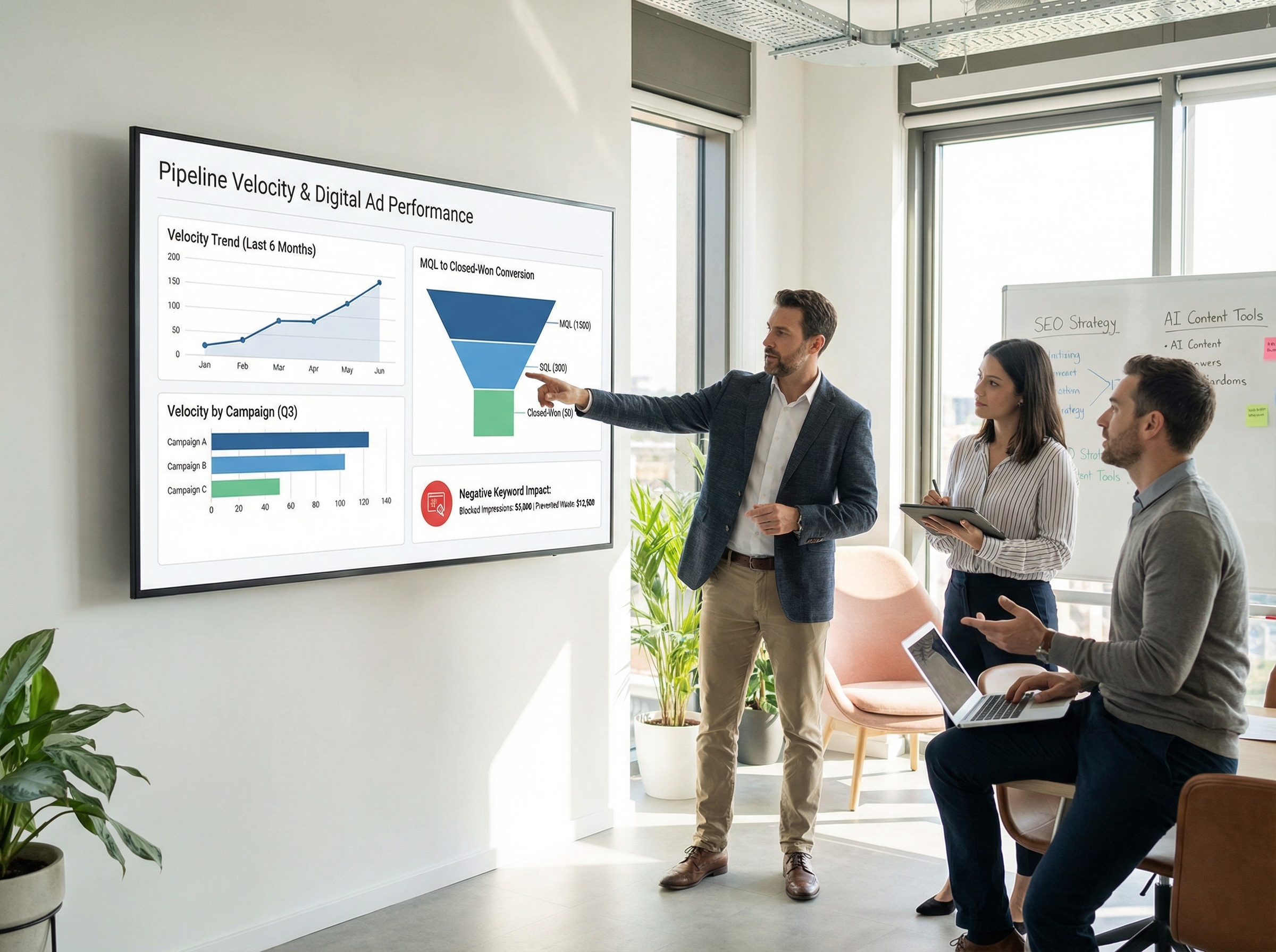 Pipeline velocity dashboard connecting Google Ads performance to sales outcomes