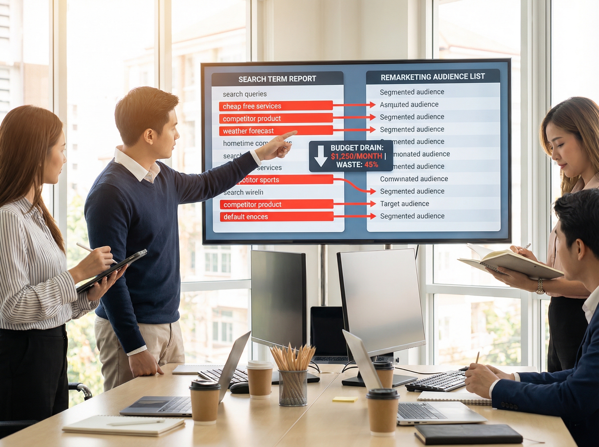 Search term waste flowing into remarketing audiences diagram