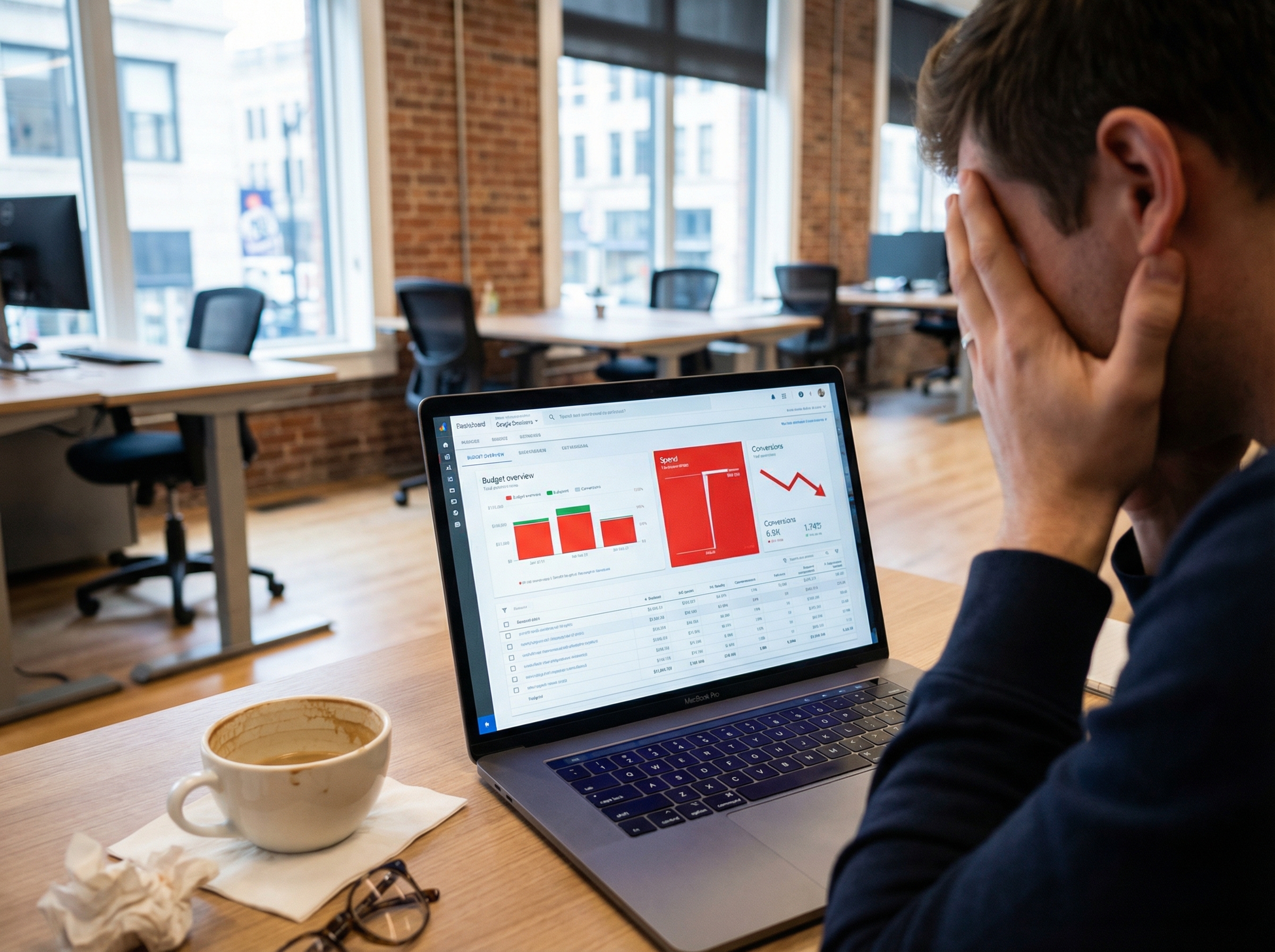 First-time advertiser analyzing wasted Google Ads spend on dashboard