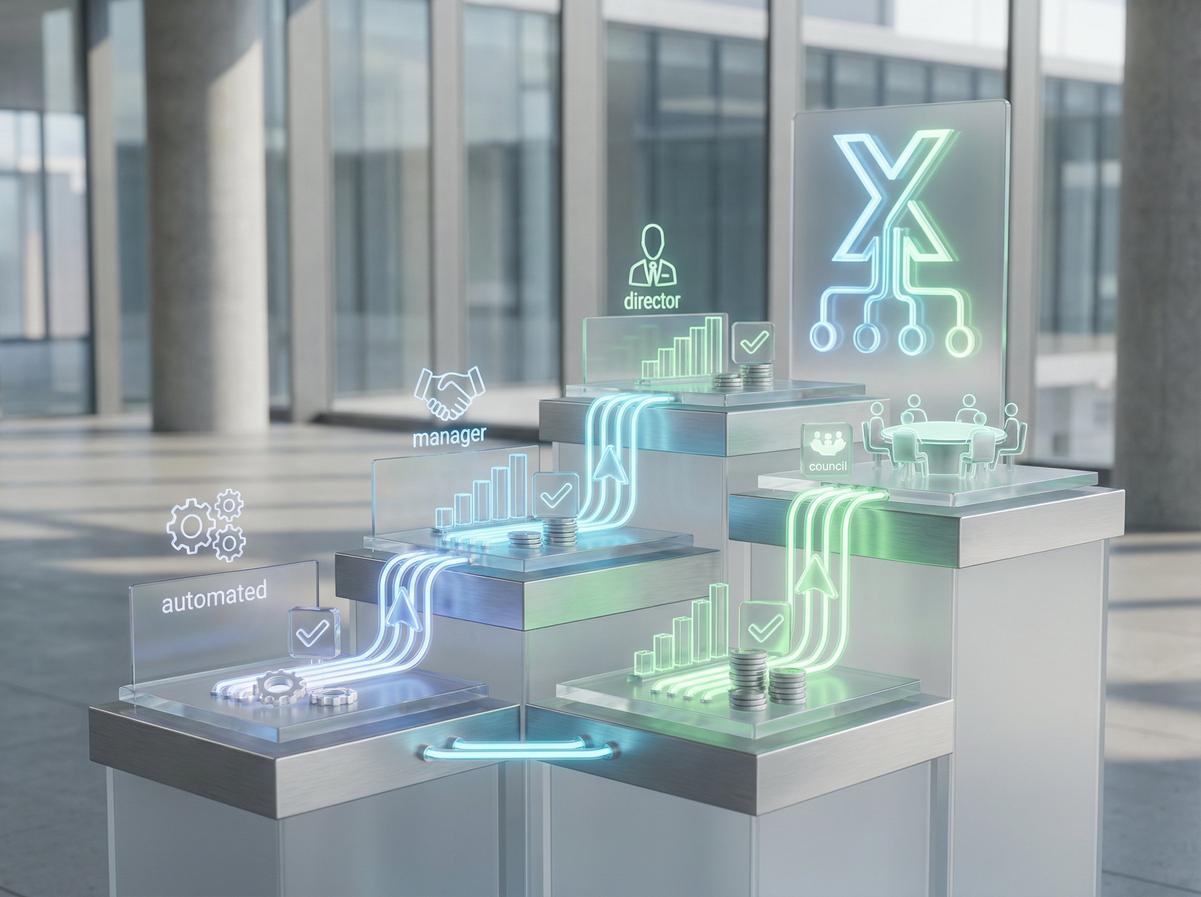Negative keyword governance decision authority matrix with approval tiers