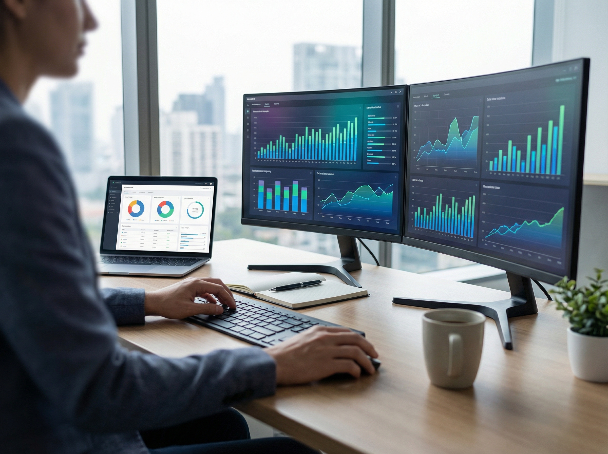 Marketing professional analyzing campaign performance dashboard