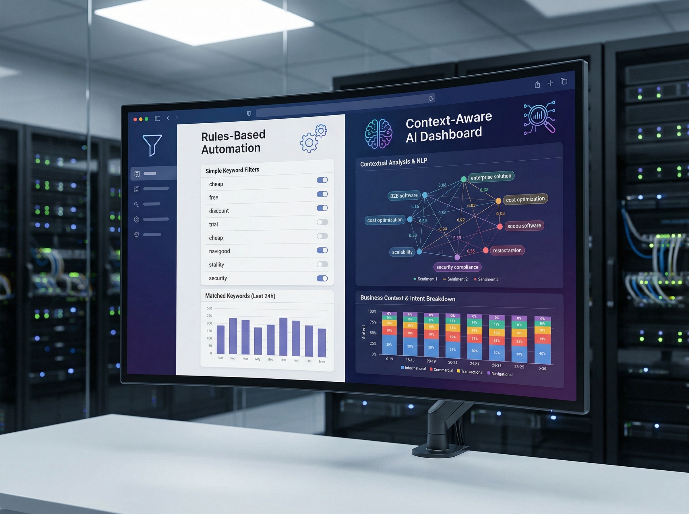 Comparison of rules-based versus context-aware negative keyword automation systems