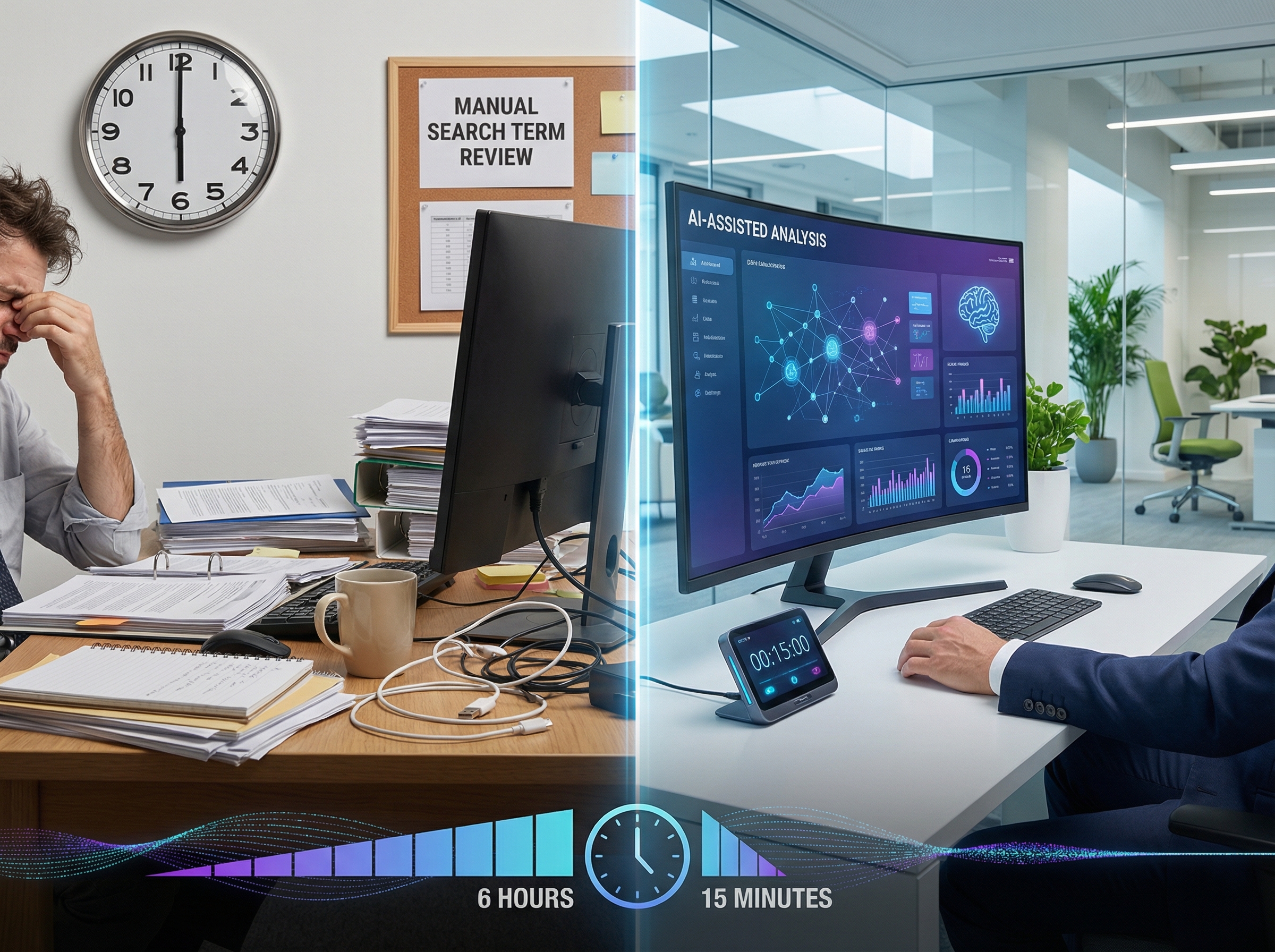 Time comparison between manual search term review and AI-assisted analysis