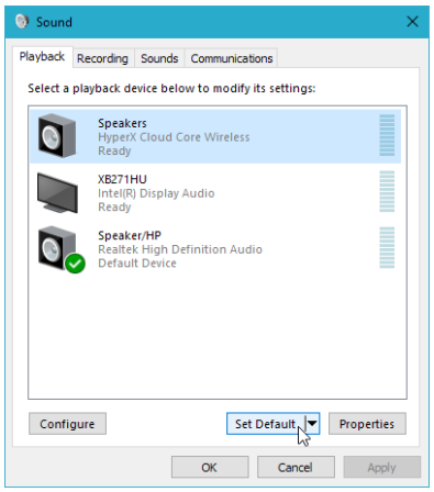 Windows playback tab