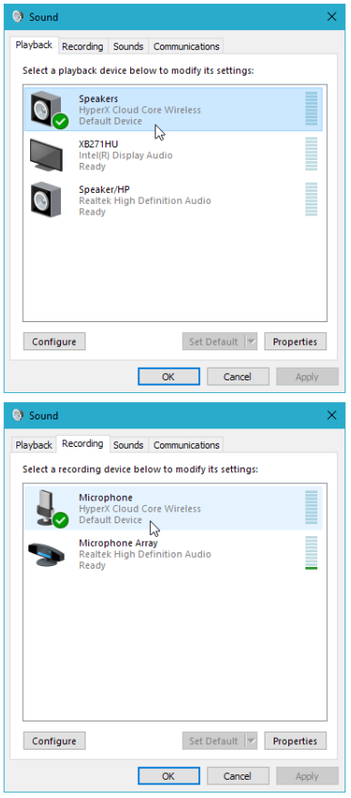 Windows default device