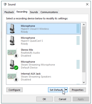Windows recording tab