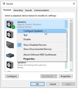 Windows configure speakers