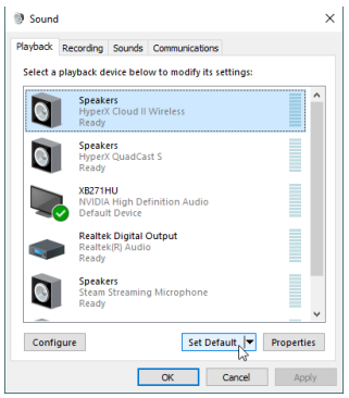 Windows playback tab