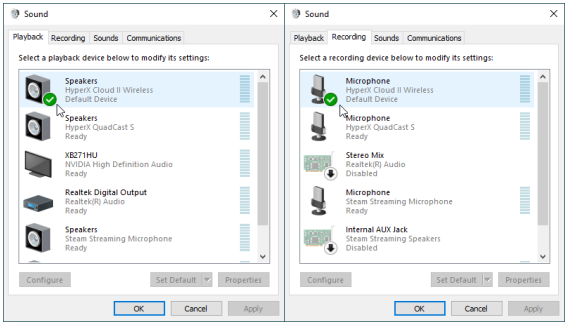 Windows default device