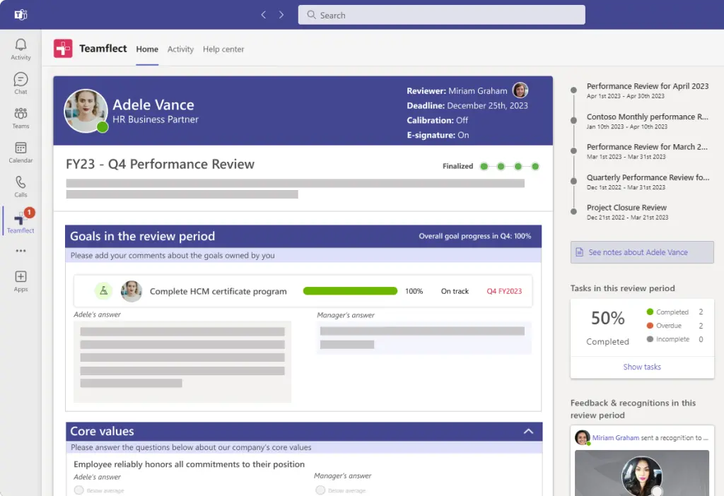 Teamflect review interface