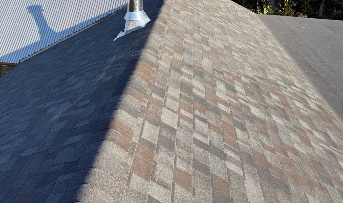 Architectural shingle roof on a commercial building in Whitefish, Montana.