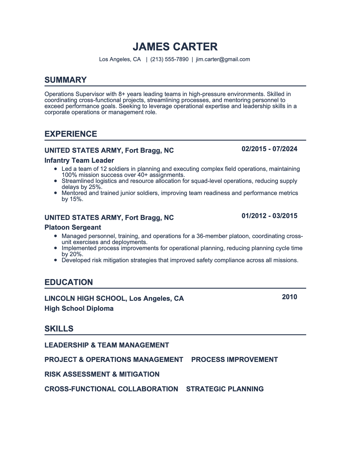 The “Generalist” pivot: Combat Arms (Infantry) to Corporate Operations/Management