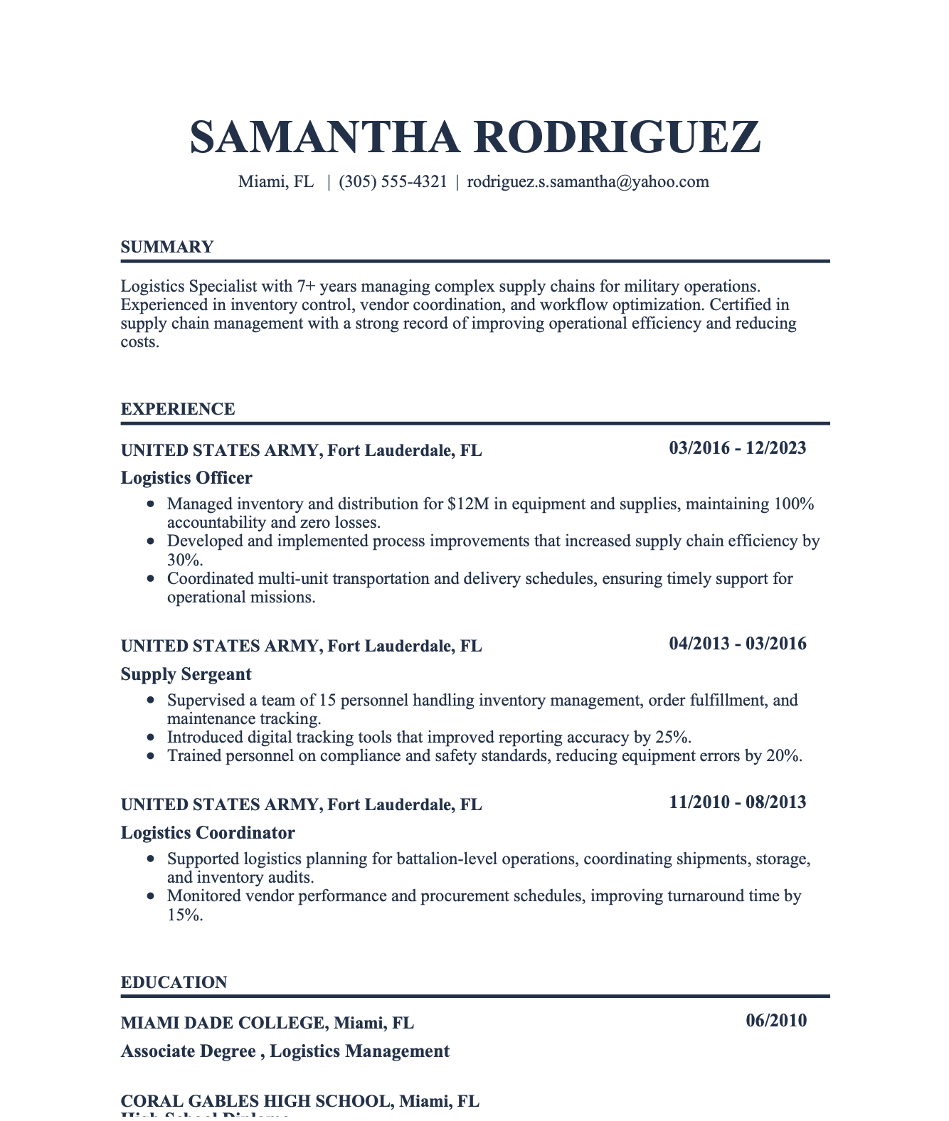 The “Specialist” direct transfer: Logistics/Supply to Supply Chain Management.
