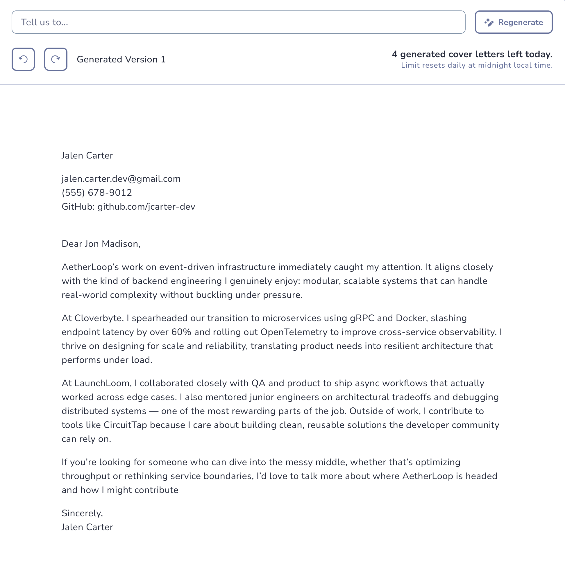 Cover Letter sample 2