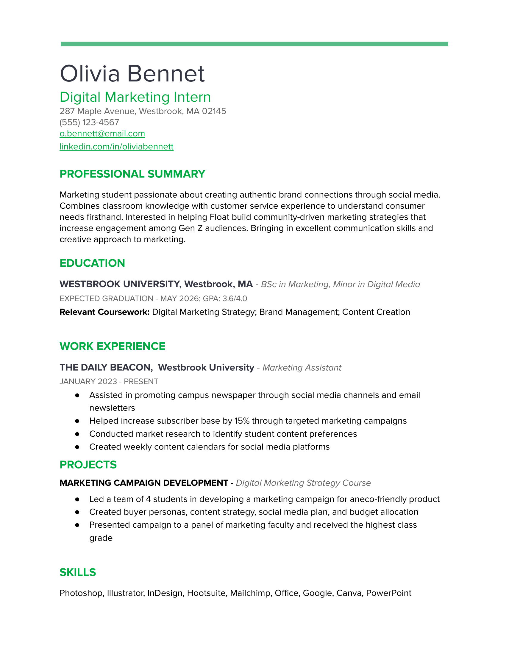 internship resume