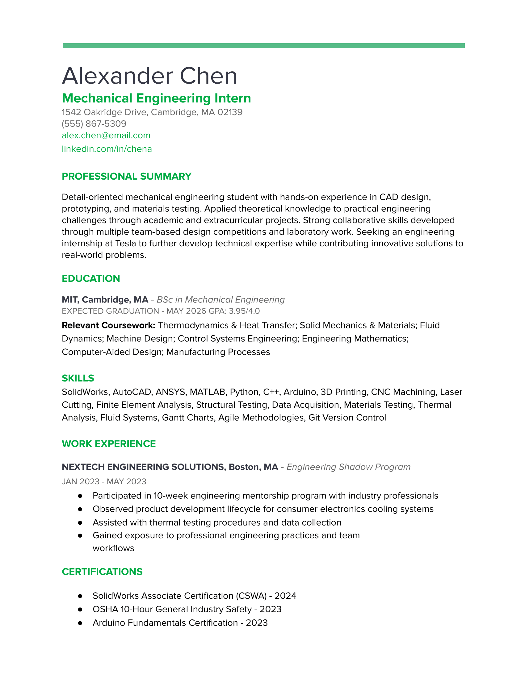 internship resume