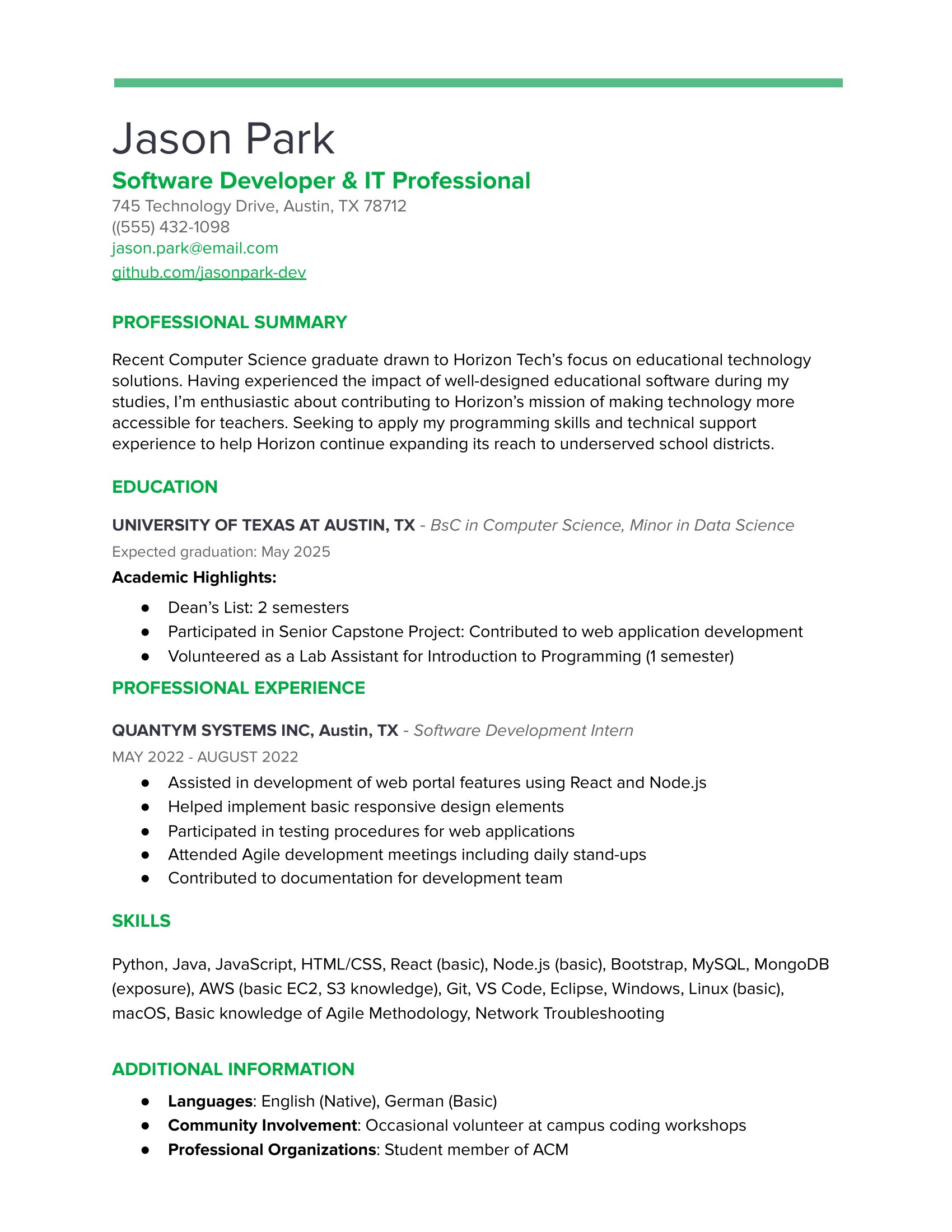 internship resume