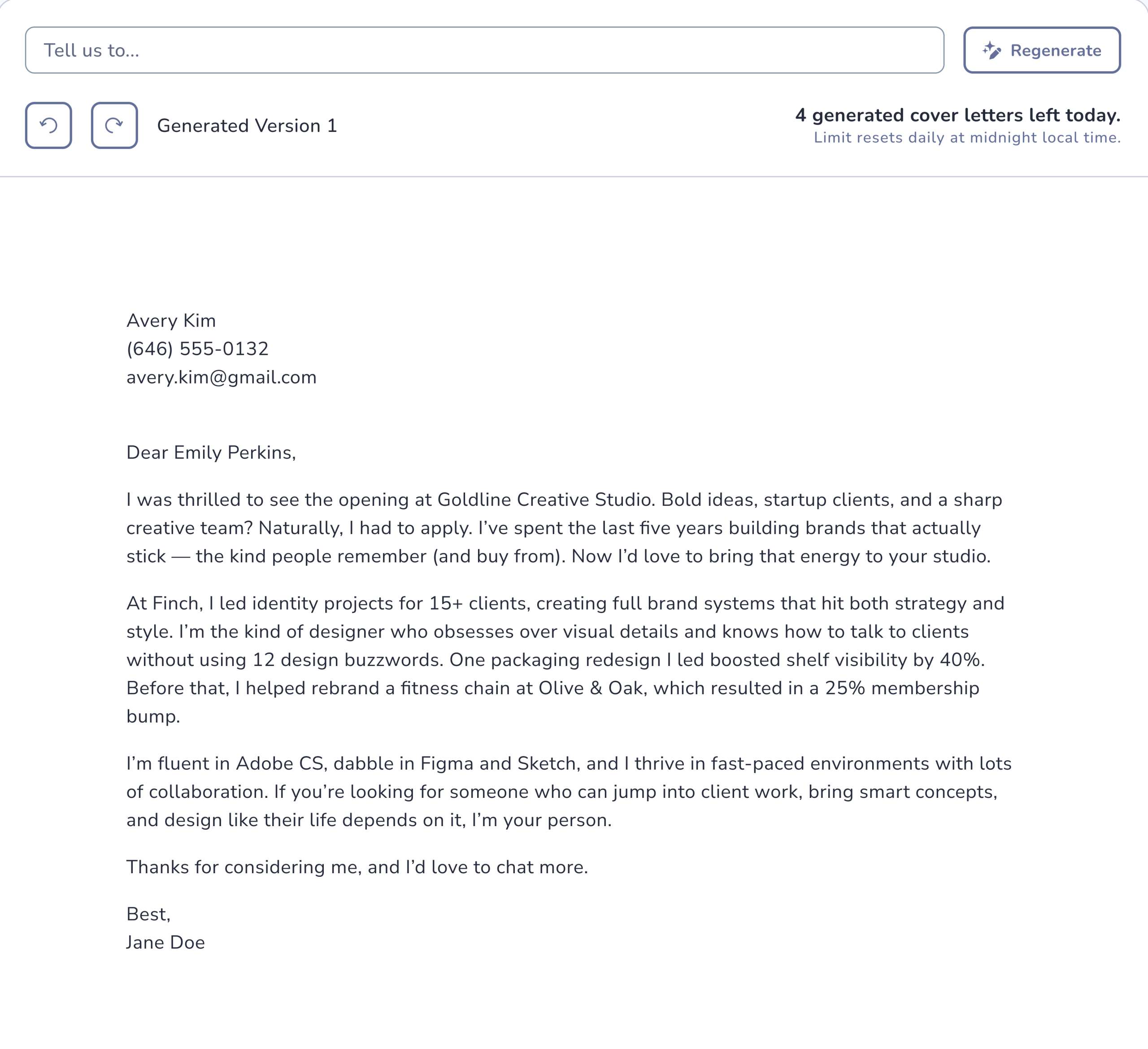Cover Letter sample