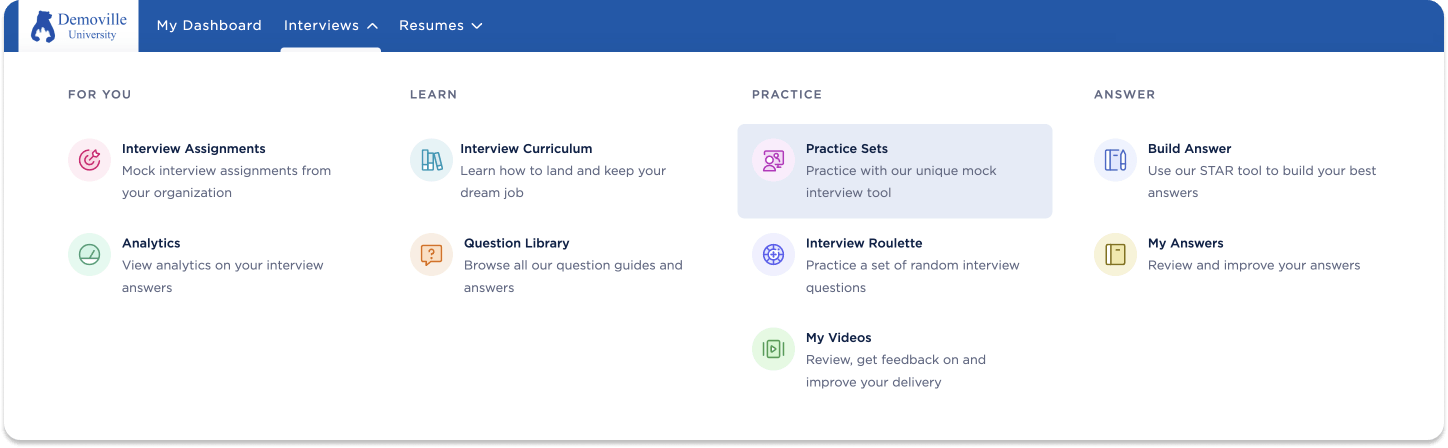 Big Interview student interview tab