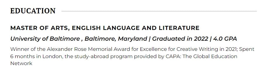 Master of Arts, English Language