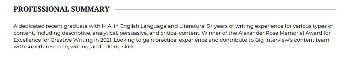 Professional summary sample on a resume