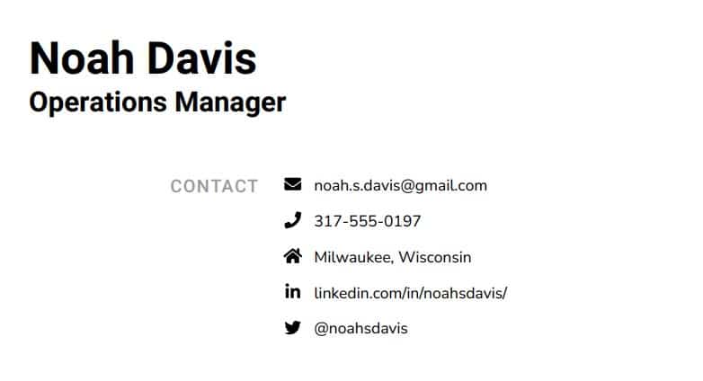 Contact information example