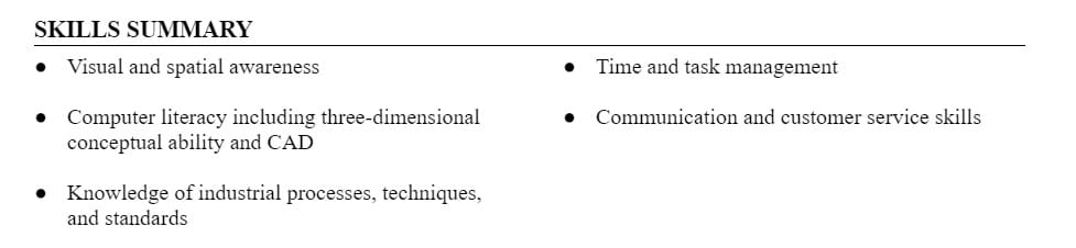 Functional resume format: Skills section bad example