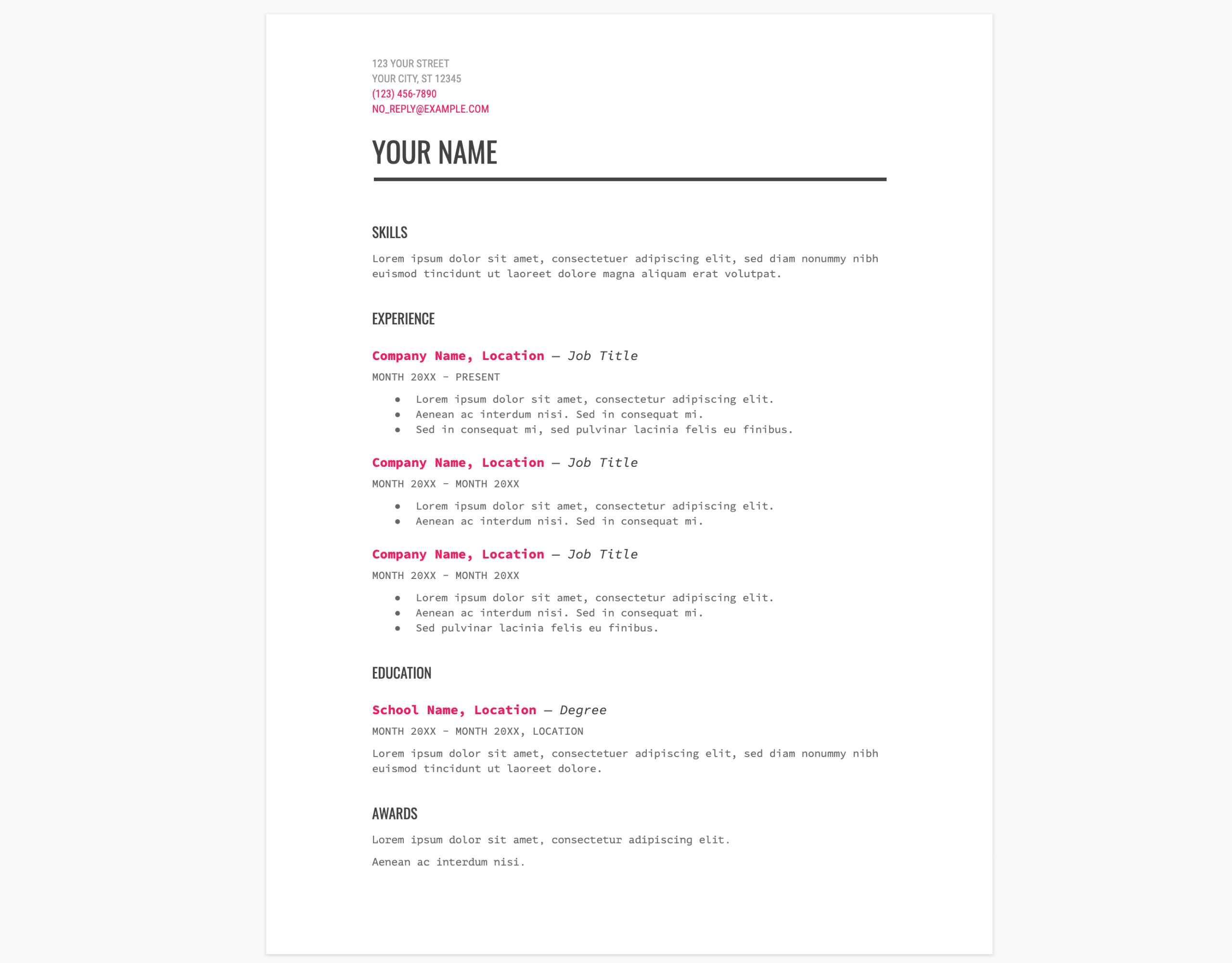 google docs resume template