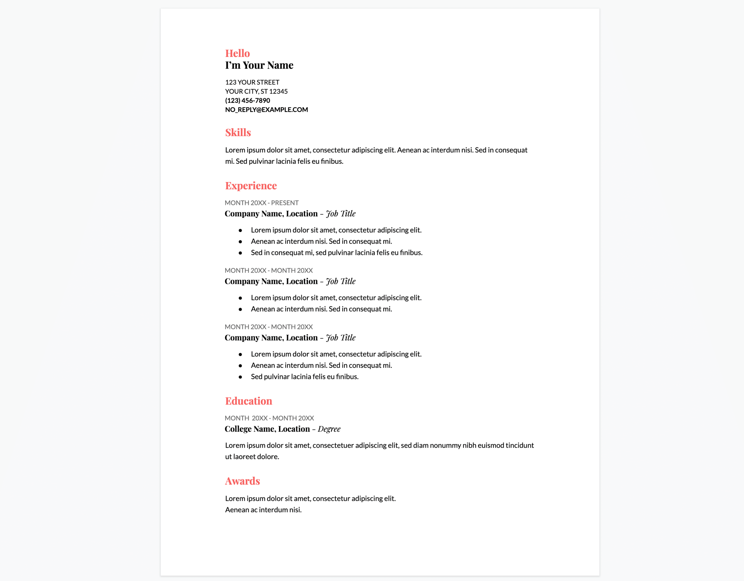 google docs resume templates