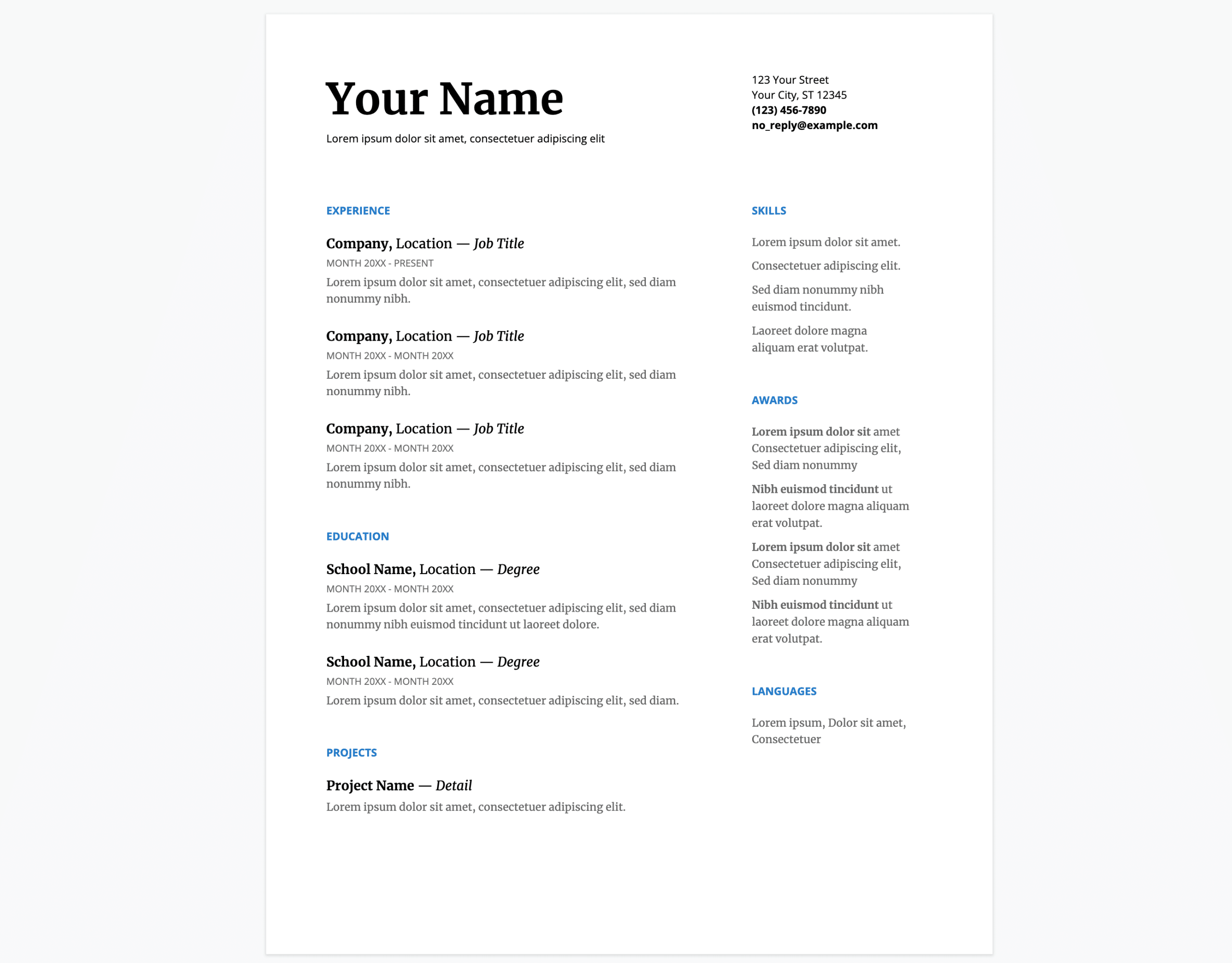 google docs resume templates
