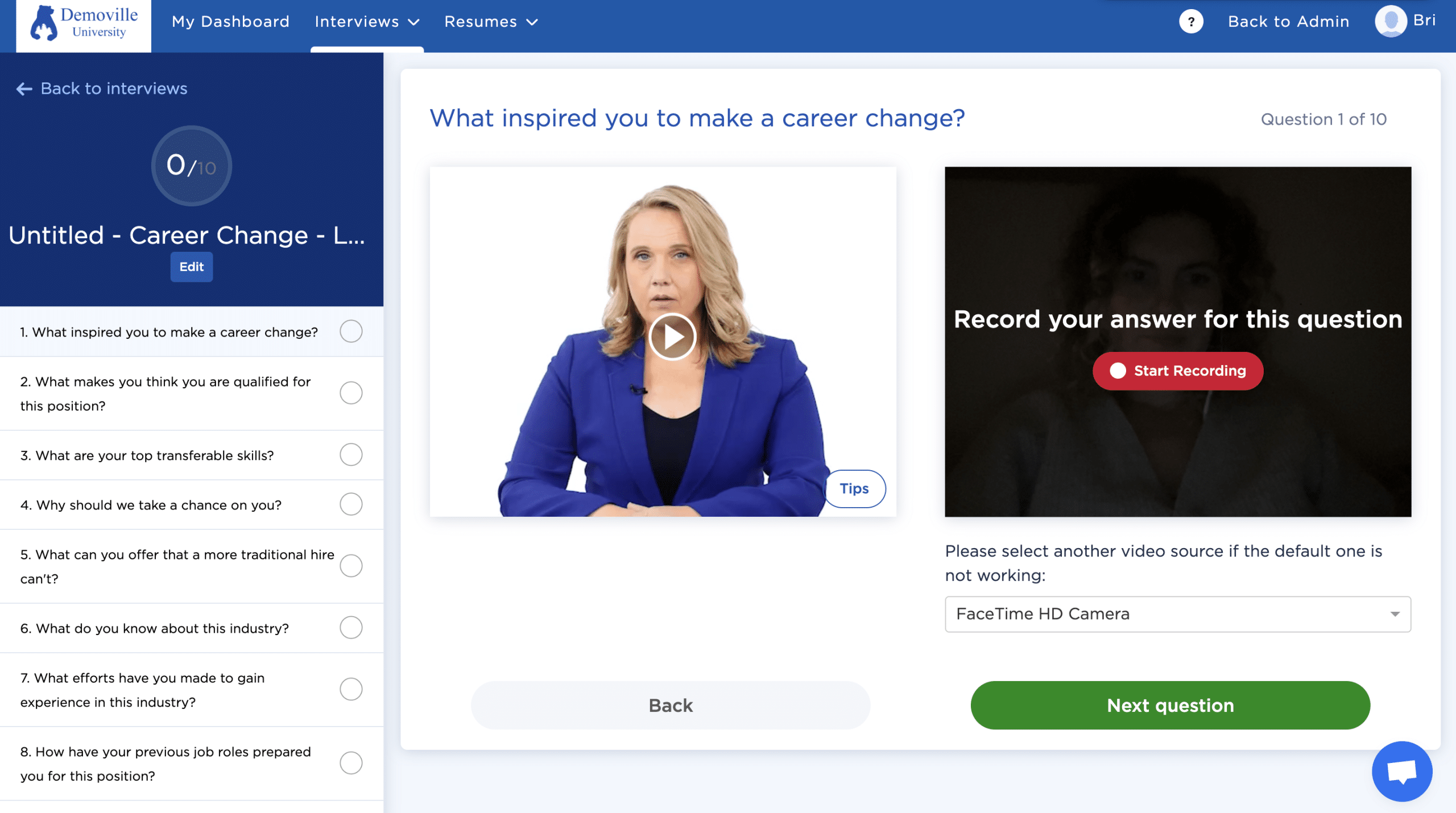 career change mock interview practice