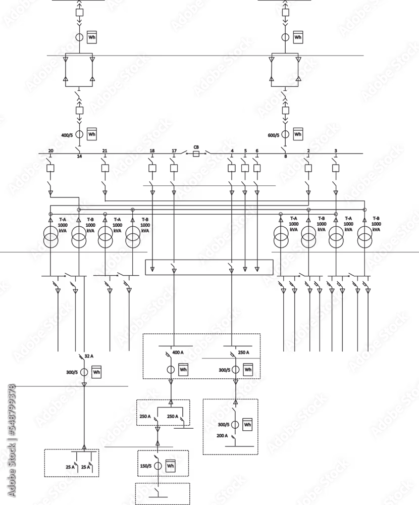 Detailed electrical schematic diagram showing multiple circuits, switches, and connection points for an industrial or technical system.
