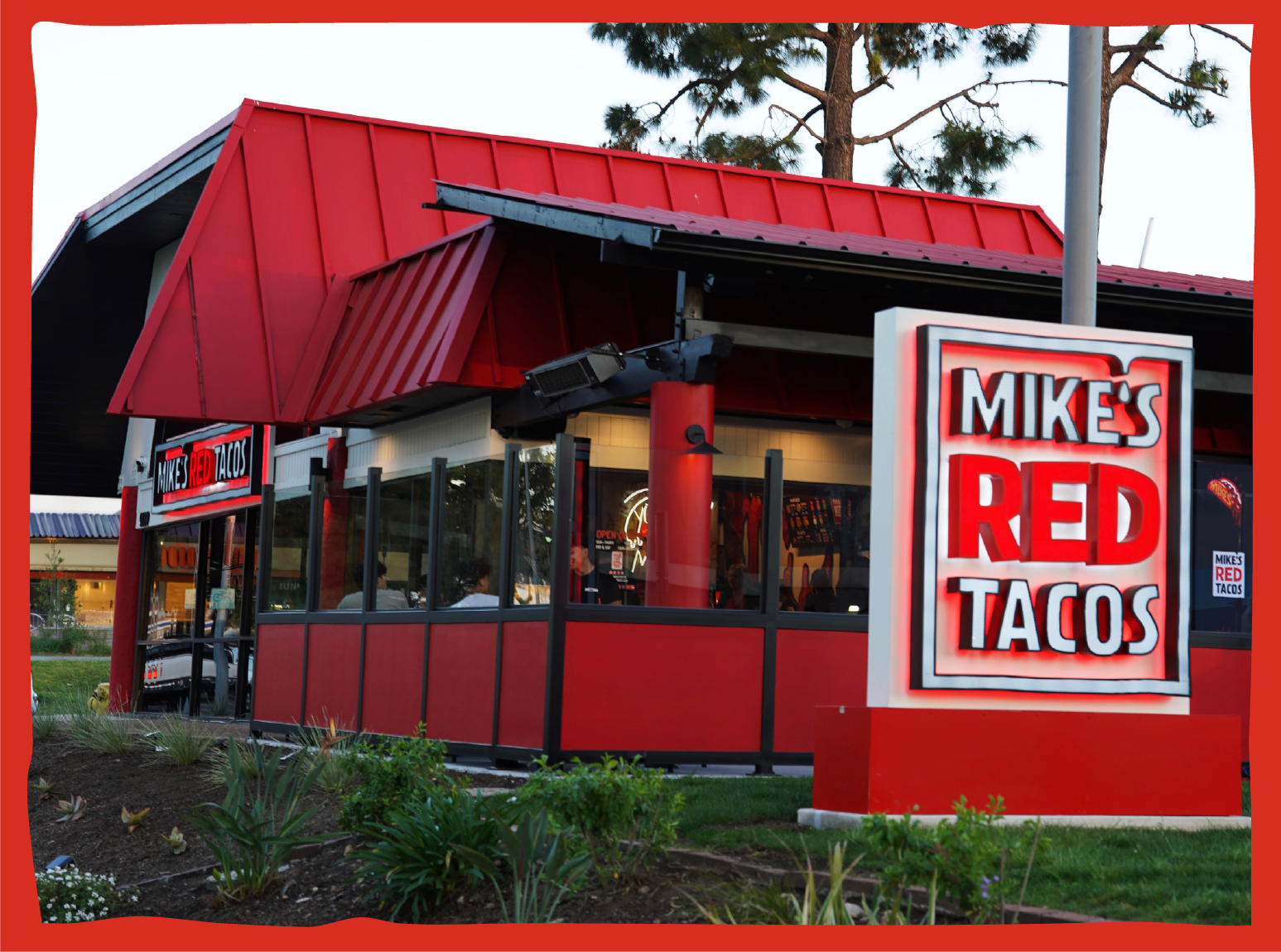 graphic, storefront of Mike's Red Tacos Point Loma location