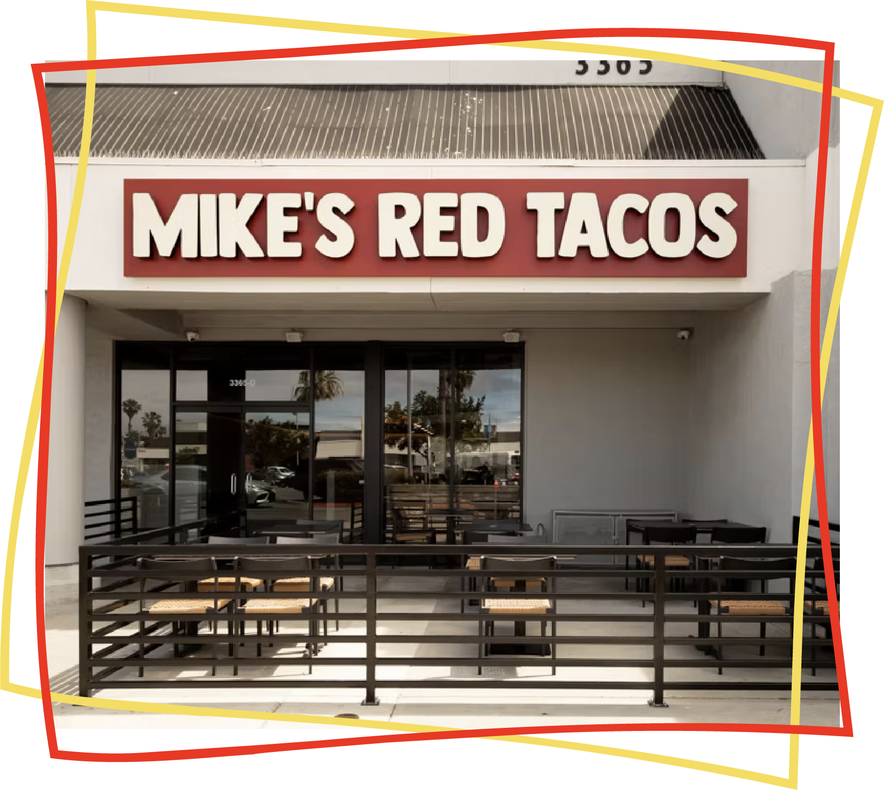 graphic, storefront of Mike's Red Tacos Point Loma location