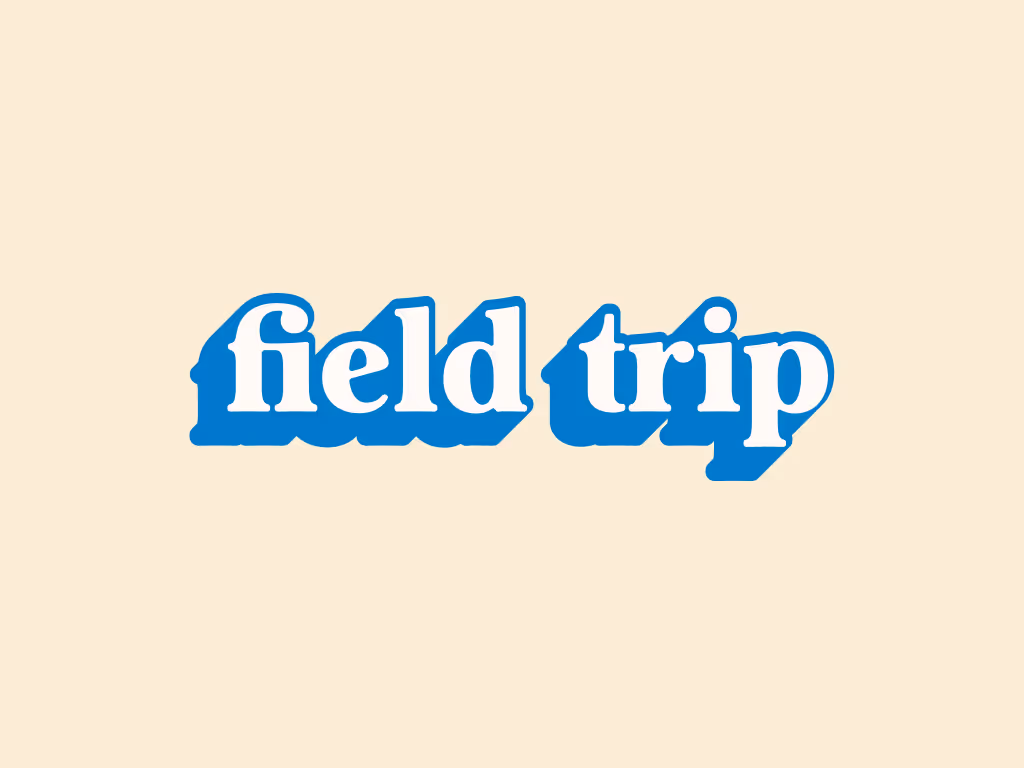 The "Field Trip" logo in a chunky, wavy, retro blue font.