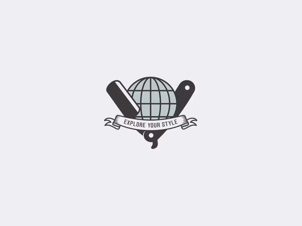 A secondary logo mark for Vagabond Barber & Shop, featuring a globe, barber tools, and a banner reading "Finding Your Style."