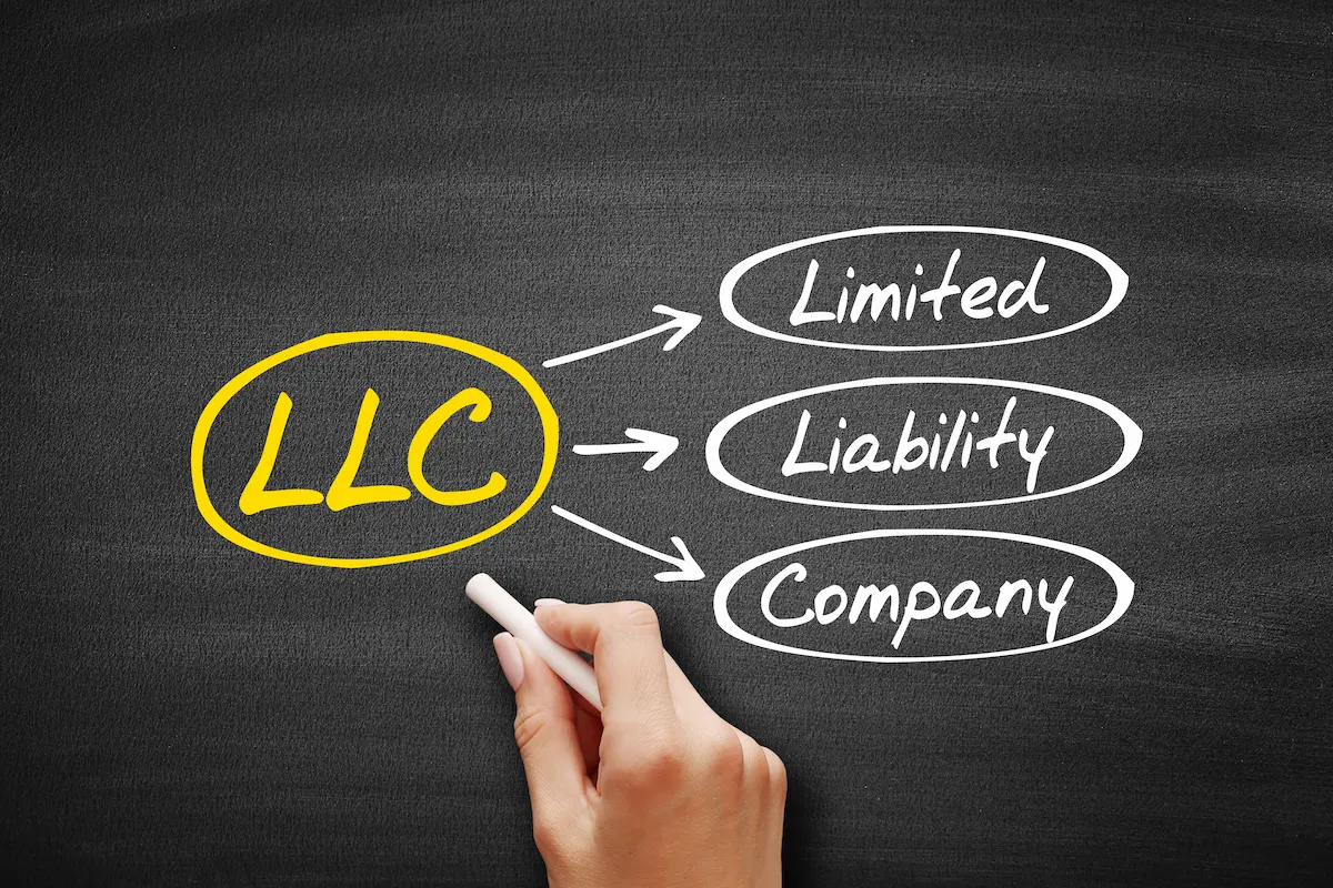 LLC structure diagram explaining limited liability company benefits and business setup.