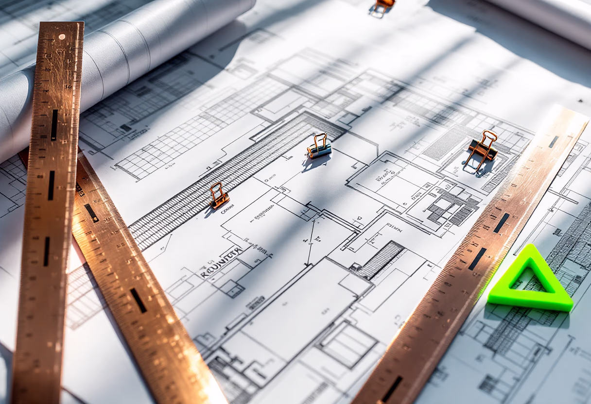 [background image] of architecture plans (for a roofing contractor)