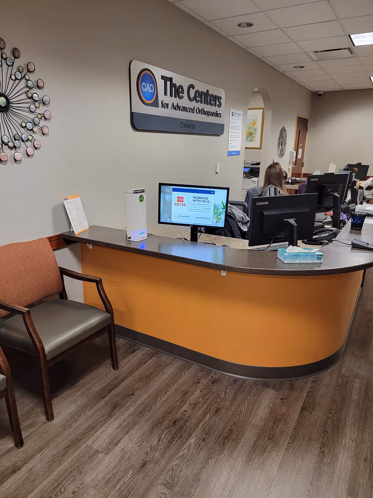 One of our screens prominently displayed in a lobby