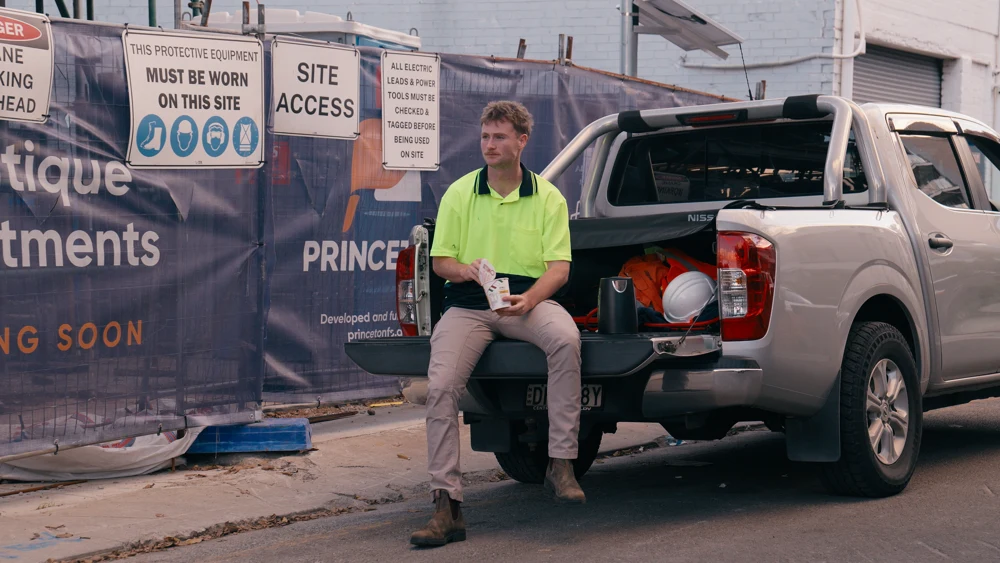 Attimo lunch break beside a ute