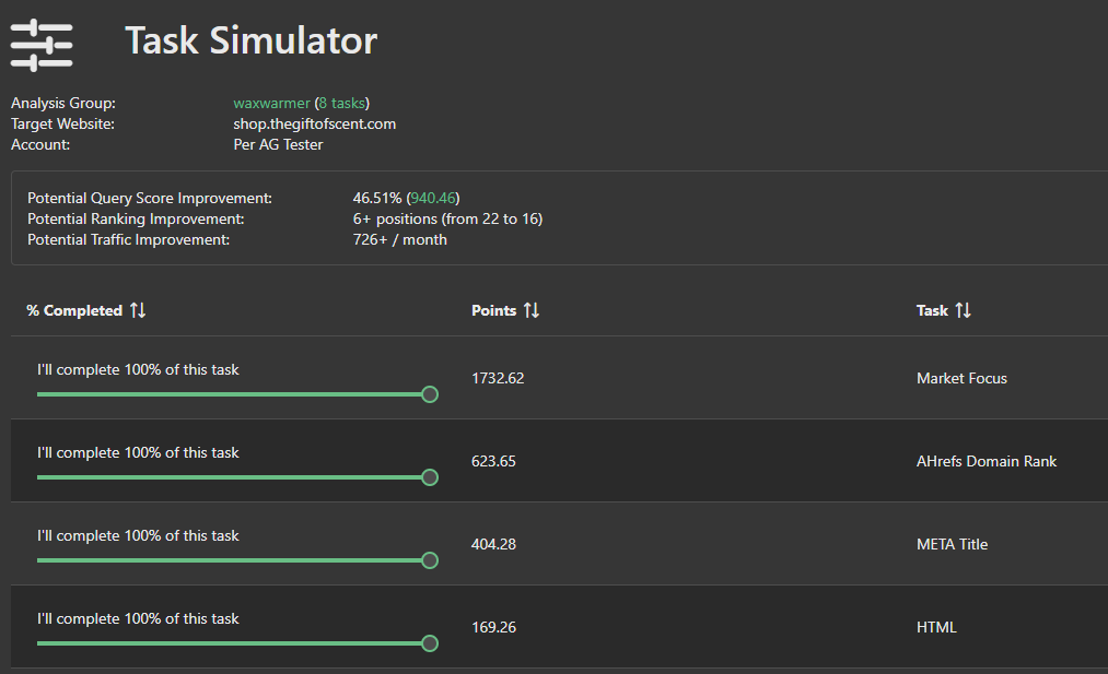 Task Simulator screen