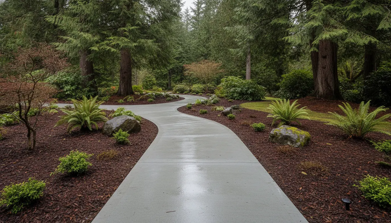 Repaired concrete pathway in Campbell River with proper drainage and safe walking surfaces before fall rains.