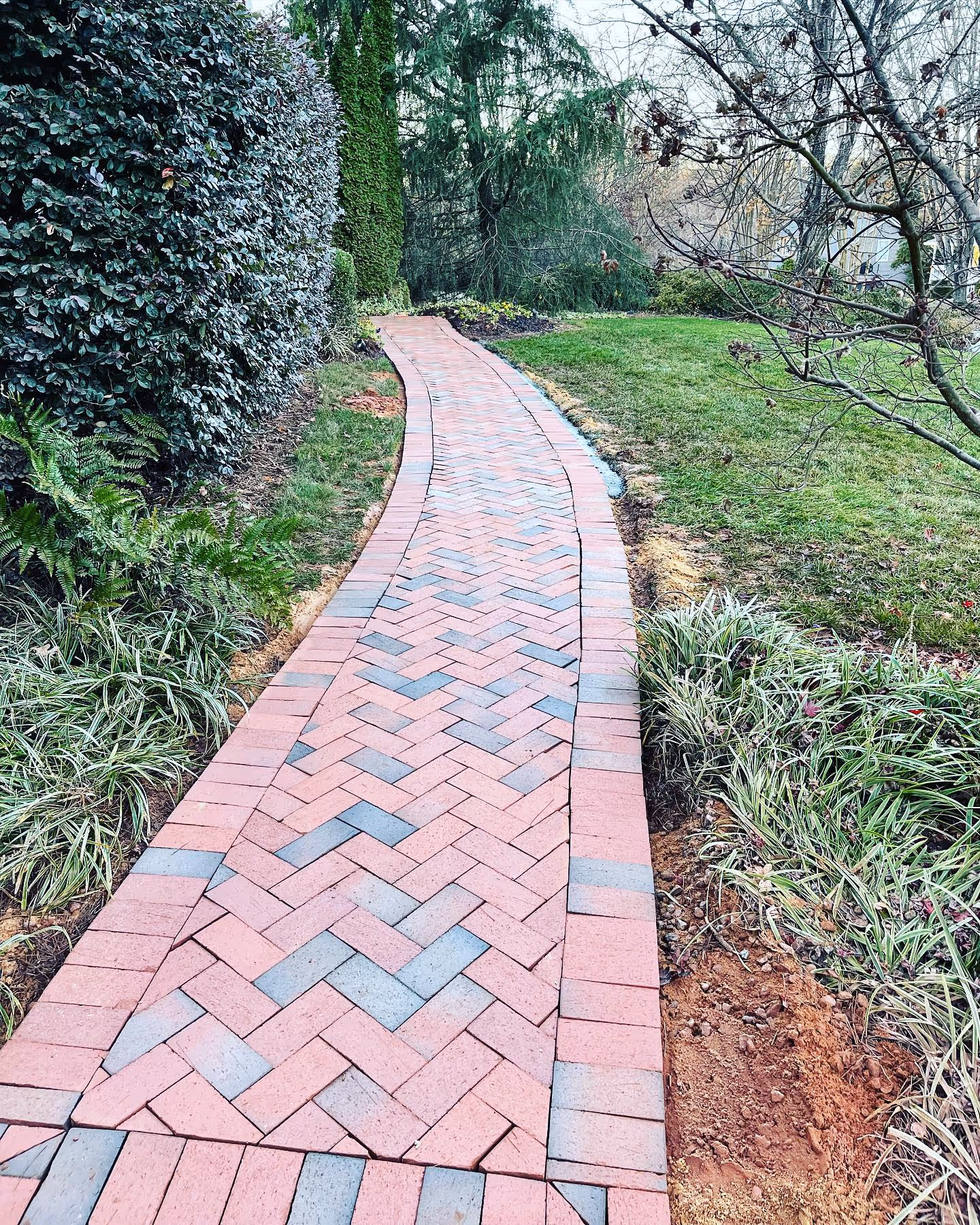 Curved brick walkway