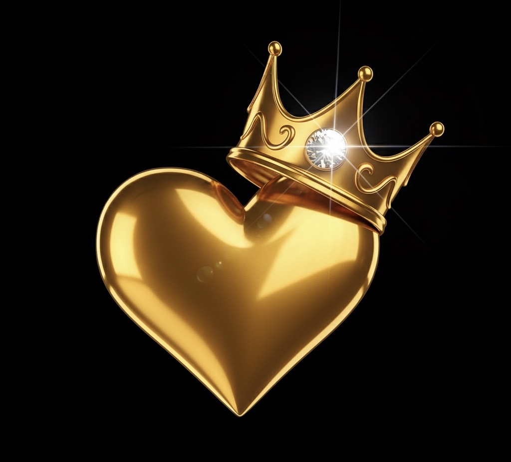 Golden heart with crown logo representing Traced Hearts Studios