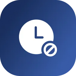 Icon of a clock with a prohibition symbol indicating no time or time blocked.