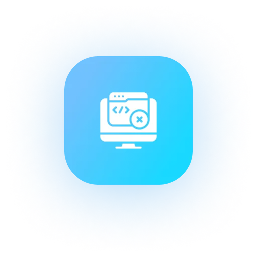 Icon of a computer monitor displaying a code window with a close or error symbol.