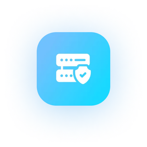 Icon showing two stacked server units with a shield containing a checkmark, representing secure data storage.