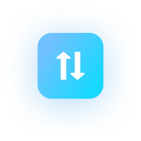 Blue square icon with rounded corners featuring two white arrows, one pointing up and one pointing down.